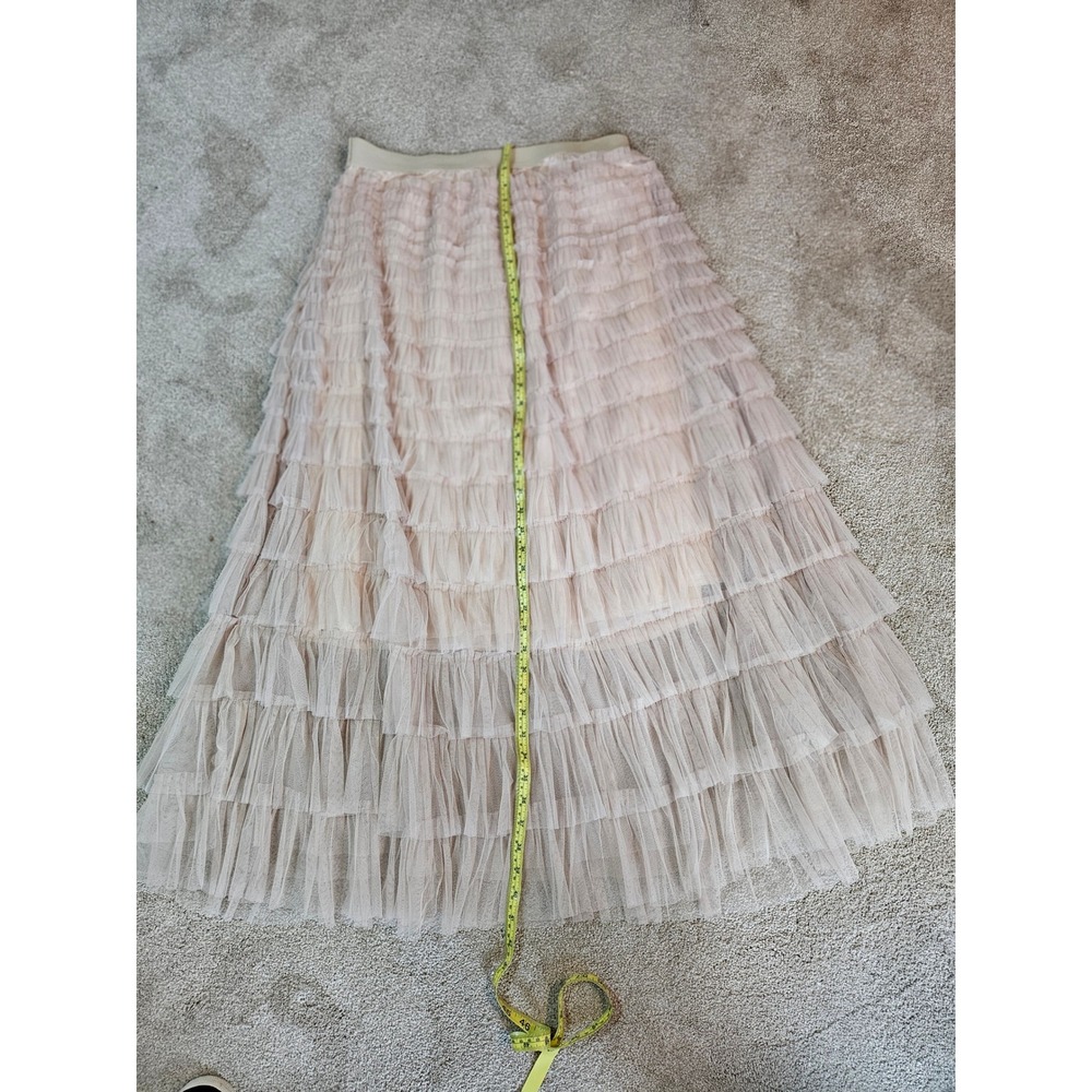 Tulle Ruffle Maxi Skirt Womens XL Blush Nude Tiered Mesh Whimsical Romantic Soft - Picture 7 of 8